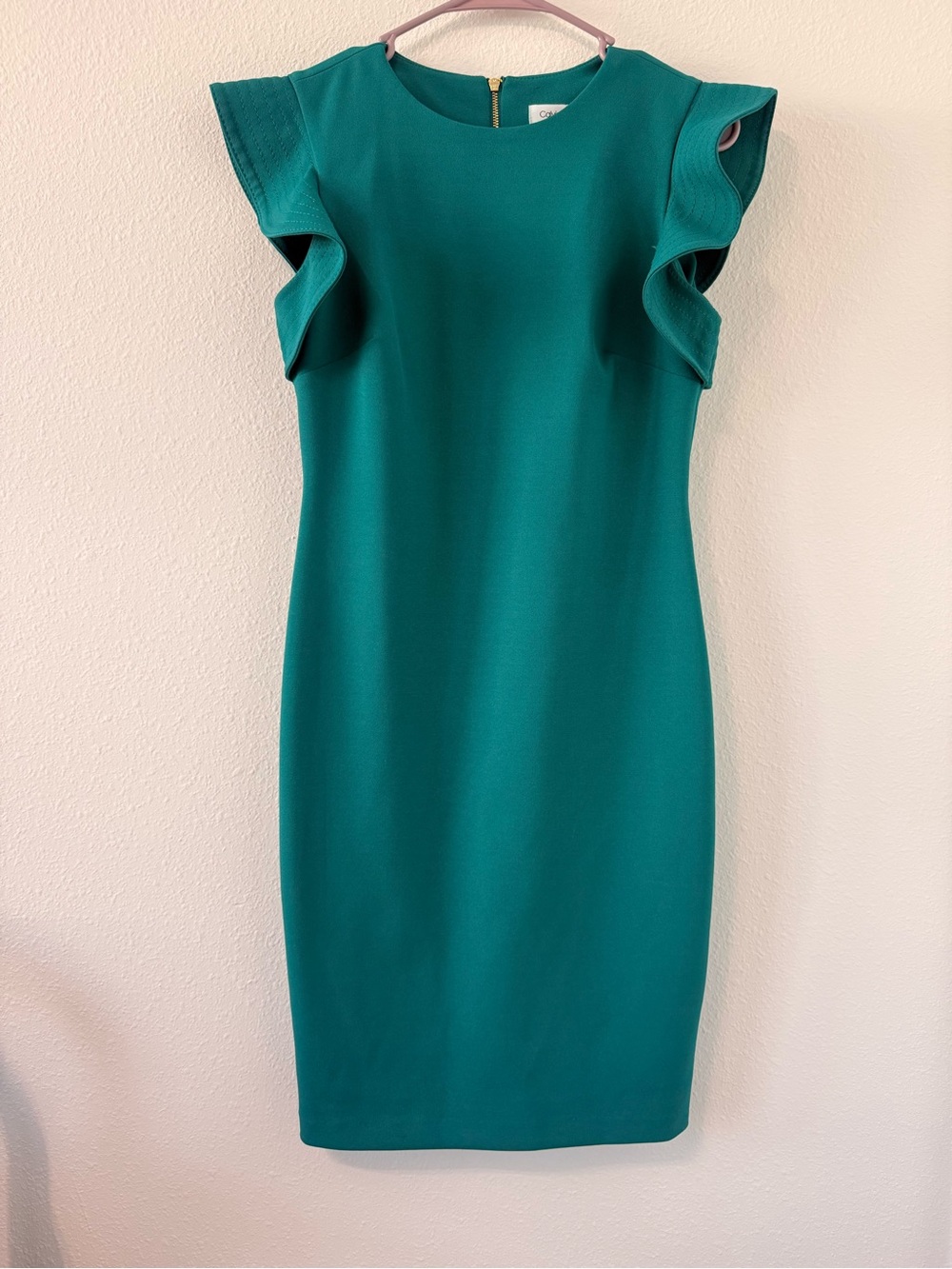Calvin Klein Teal Ruffle Sleeve Sheath Dress